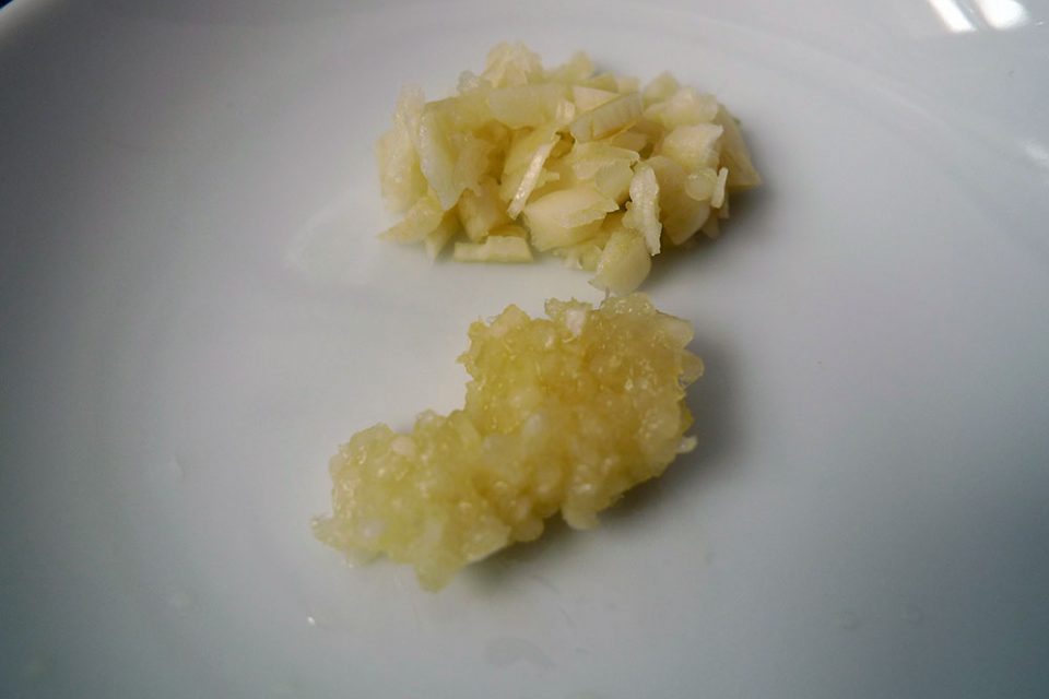 Chopped and crushed garlic.