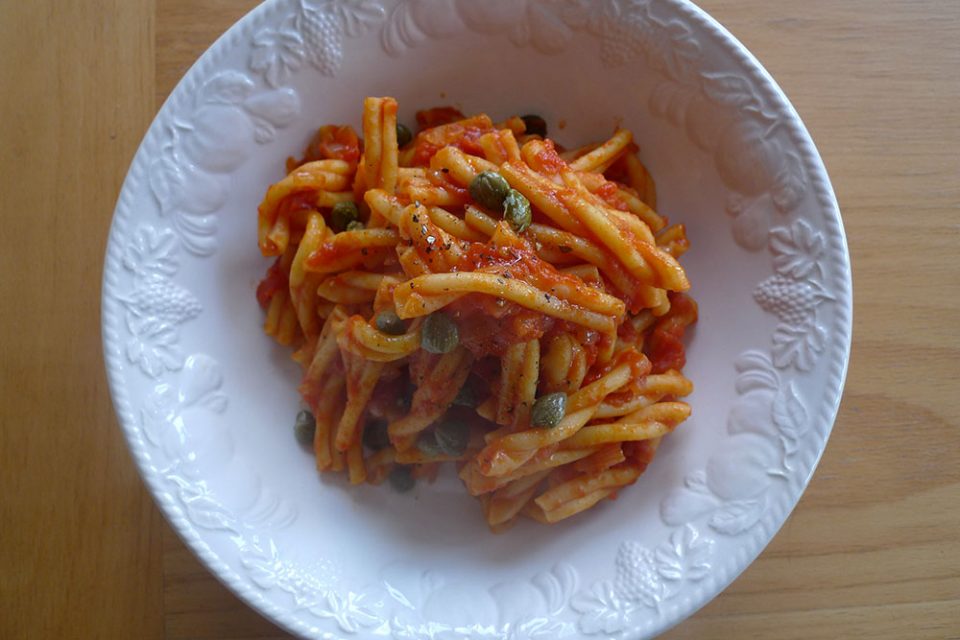 Tomato sauce with capers. Easy. Good!