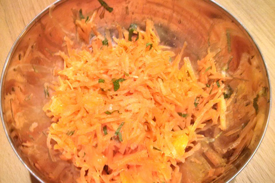 Carrot, orange and mint salad is fresh and oh so orange.